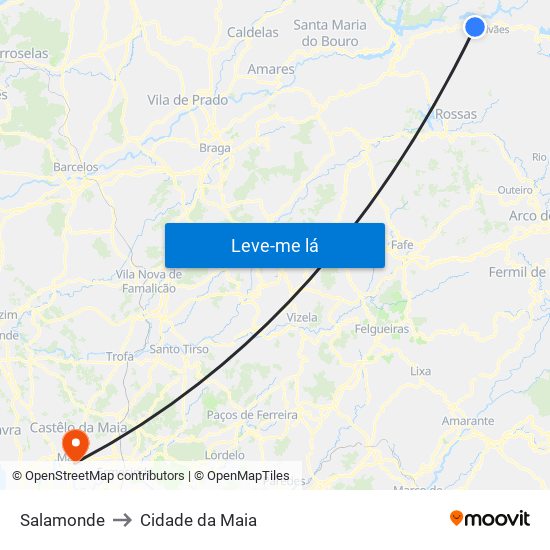 Salamonde to Cidade da Maia map