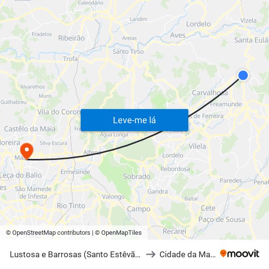 Lustosa e Barrosas (Santo Estêvão) to Cidade da Maia map