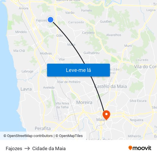 Fajozes to Cidade da Maia map