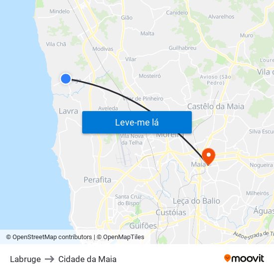 Labruge to Cidade da Maia map