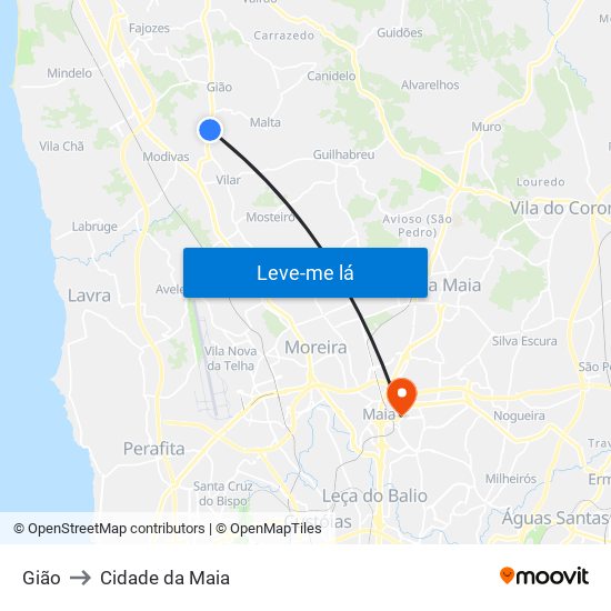 Gião to Cidade da Maia map