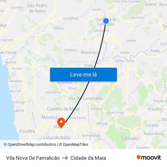 Vila Nova De Famalicão to Cidade da Maia map