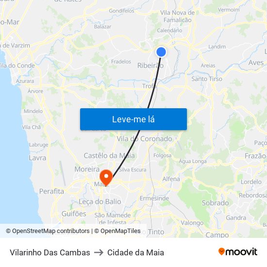 Vilarinho Das Cambas to Cidade da Maia map