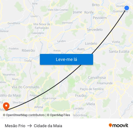 Mesão Frio to Cidade da Maia map