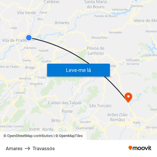 Amares to Travassós map