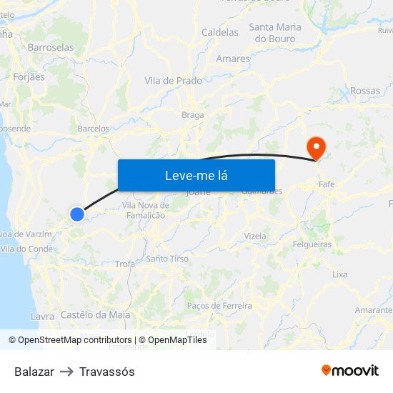 Balazar to Travassós map