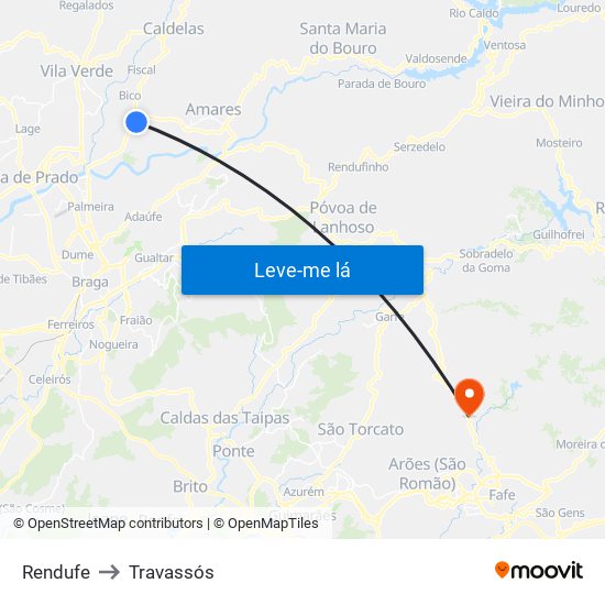 Rendufe to Travassós map