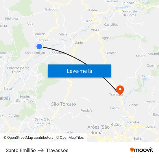 Santo Emilião to Travassós map