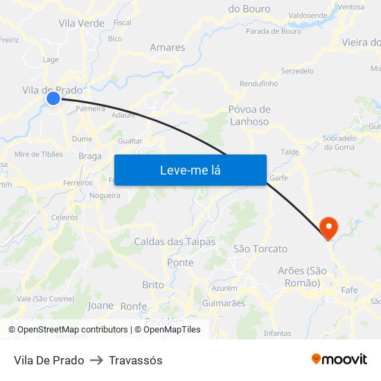 Vila De Prado to Travassós map