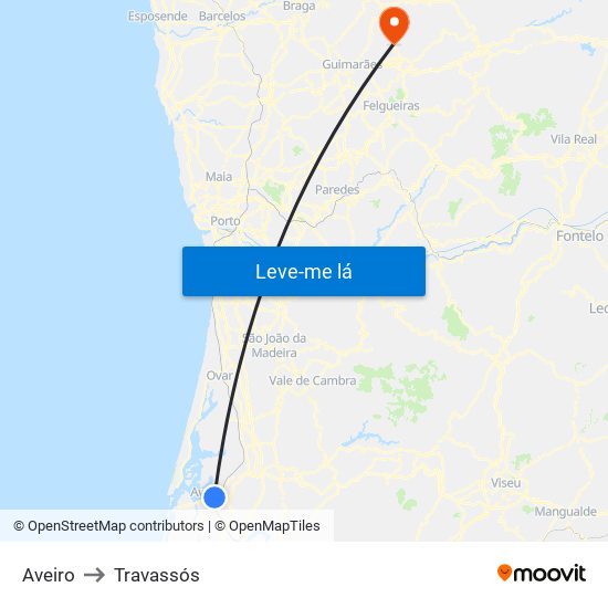 Aveiro to Travassós map