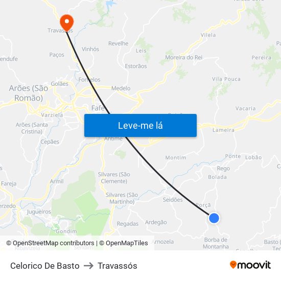 Celorico De Basto to Travassós map