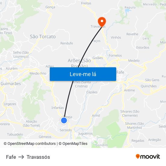 Fafe to Travassós map
