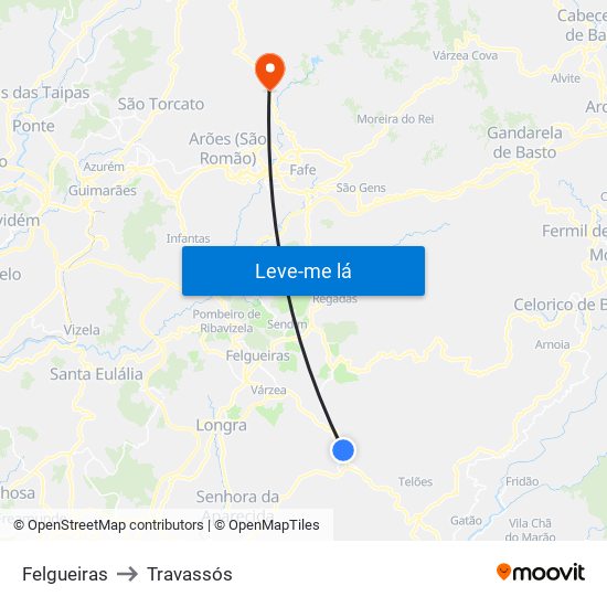 Felgueiras to Travassós map