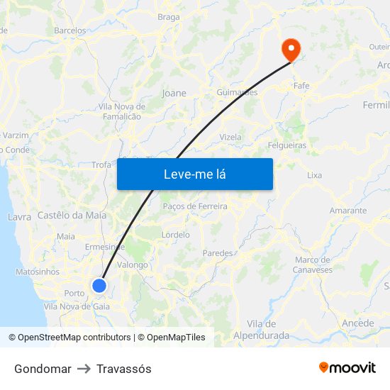 Gondomar to Travassós map