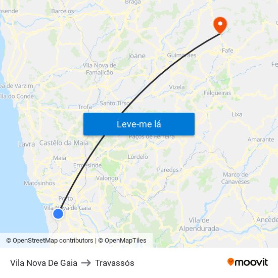 Vila Nova De Gaia to Travassós map