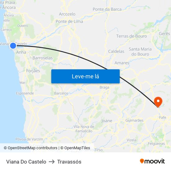 Viana Do Castelo to Travassós map