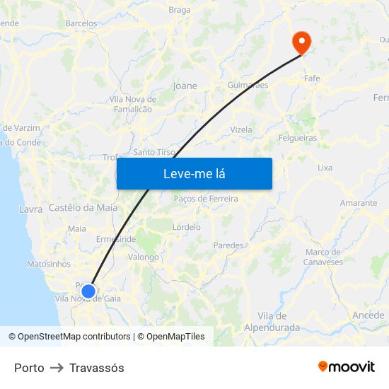 Porto to Travassós map