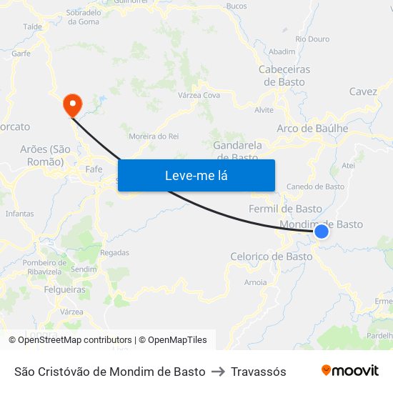 São Cristóvão de Mondim de Basto to Travassós map