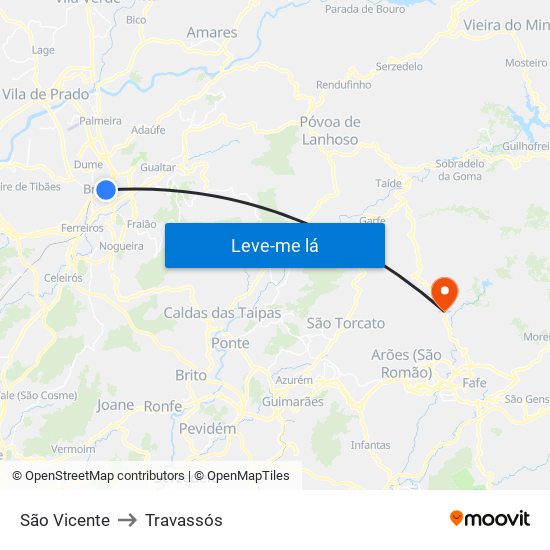 São Vicente to Travassós map