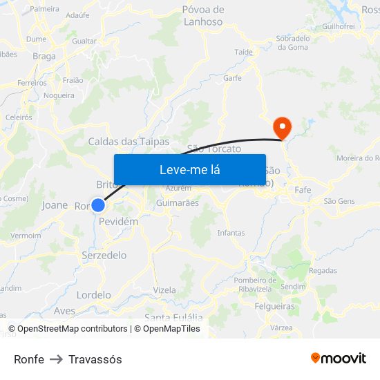 Ronfe to Travassós map