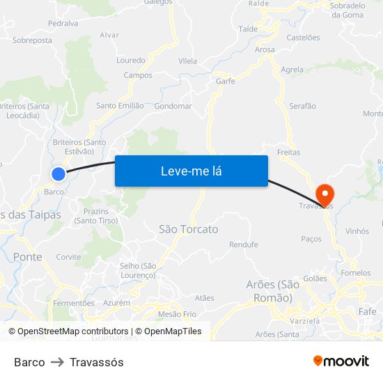 Barco to Travassós map