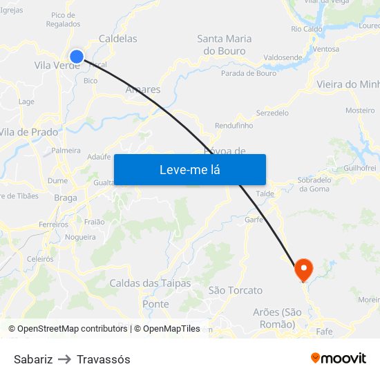 Sabariz to Travassós map