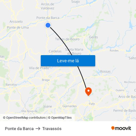 Ponte da Barca to Travassós map