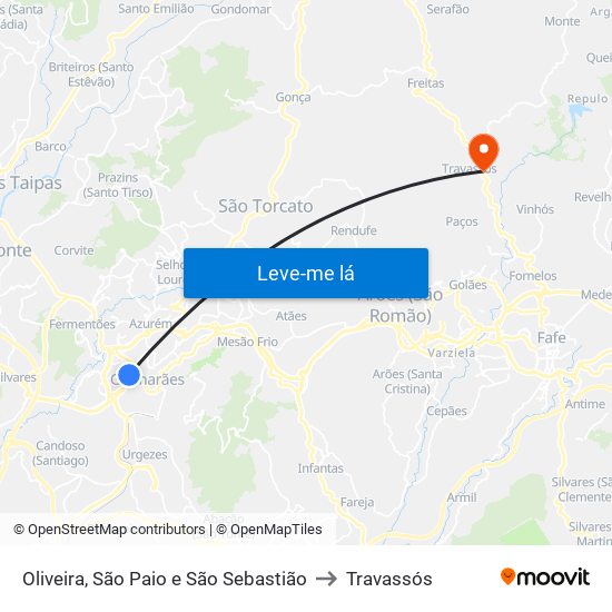 Oliveira, São Paio e São Sebastião to Travassós map