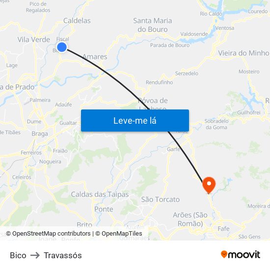 Bico to Travassós map