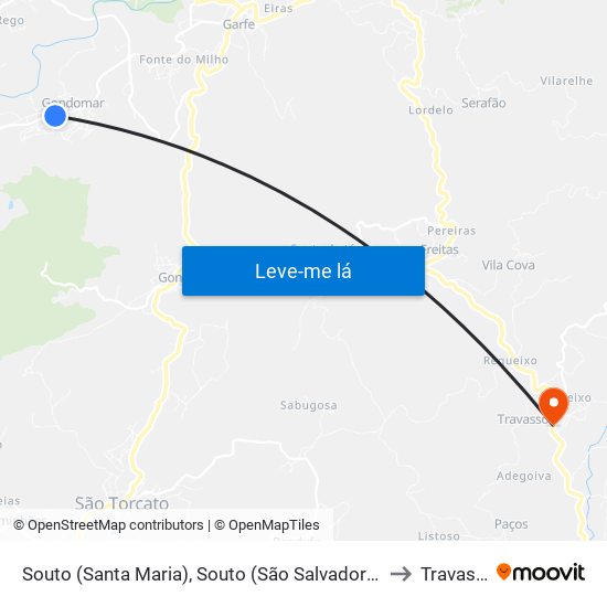 Souto (Santa Maria), Souto (São Salvador) e Gondomar to Travassós map