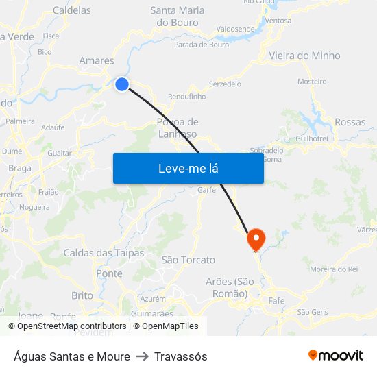 Águas Santas e Moure to Travassós map