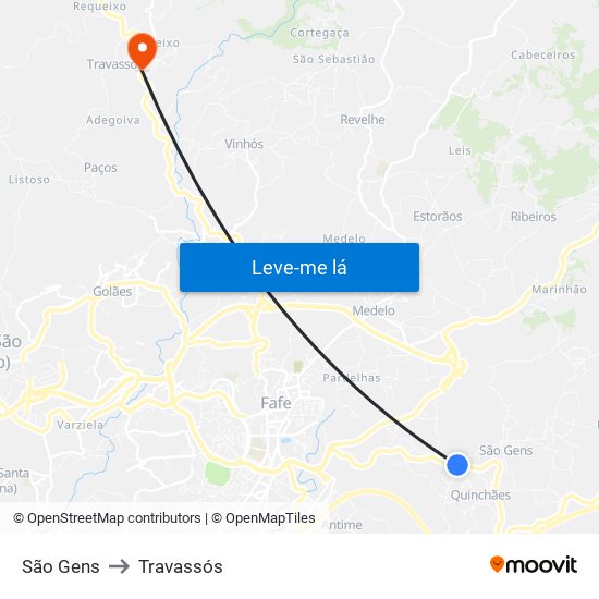 São Gens to Travassós map