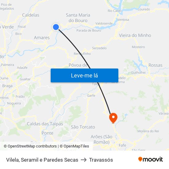 Vilela, Seramil e Paredes Secas to Travassós map