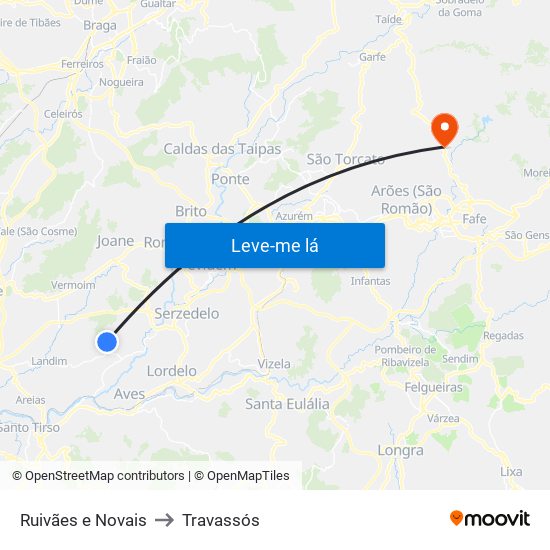 Ruivães e Novais to Travassós map