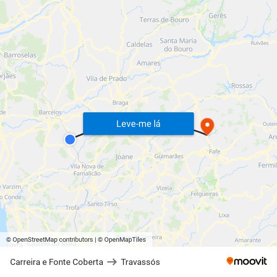 Carreira e Fonte Coberta to Travassós map