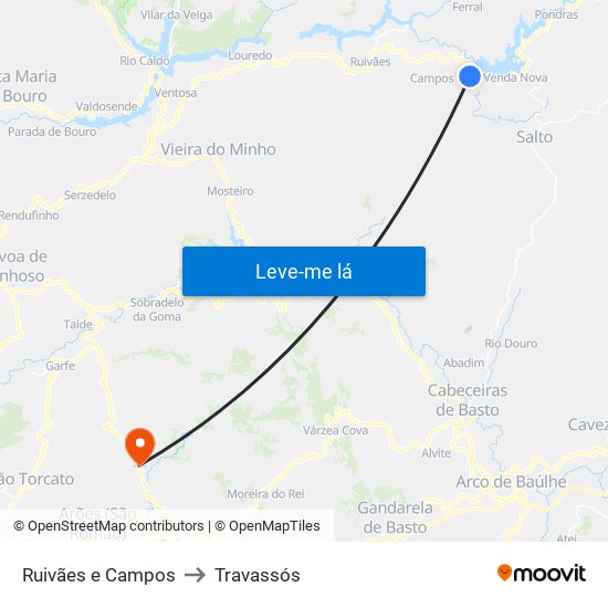 Ruivães e Campos to Travassós map