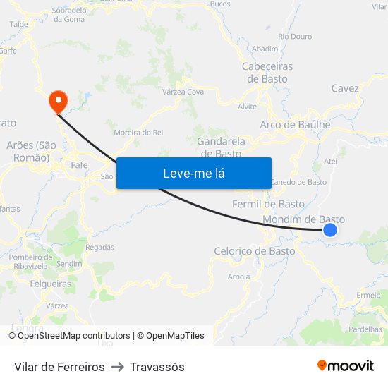Vilar de Ferreiros to Travassós map