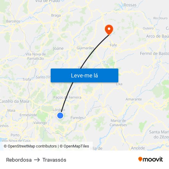 Rebordosa to Travassós map