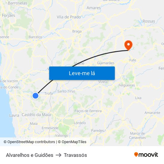 Alvarelhos e Guidões to Travassós map