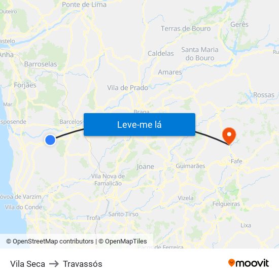 Vila Seca to Travassós map