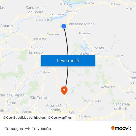 Tabuaças to Travassós map