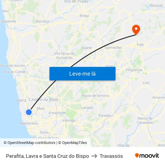 Perafita, Lavra e Santa Cruz do Bispo to Travassós map