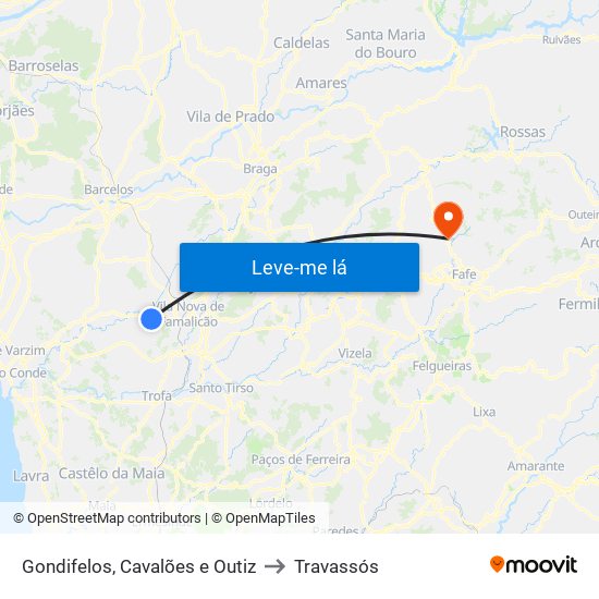 Gondifelos, Cavalões e Outiz to Travassós map