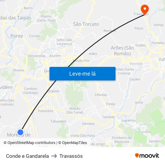 Conde e Gandarela to Travassós map