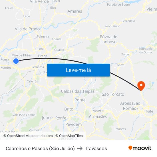 Cabreiros e Passos (São Julião) to Travassós map
