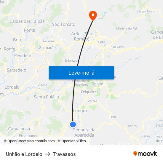 Unhão e Lordelo to Travassós map