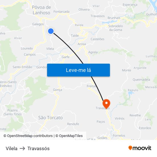 Vilela to Travassós map