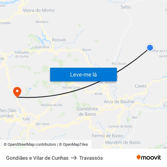 Gondiães e Vilar de Cunhas to Travassós map