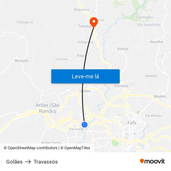 Golães to Travassós map