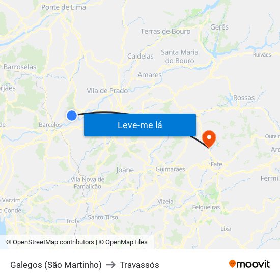 Galegos (São Martinho) to Travassós map